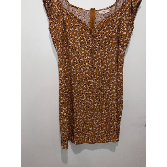 Aeropostale Brown Floral Short Sleeves & Back Zipper Closure Women's Mini Dress - Picture 5 of 8